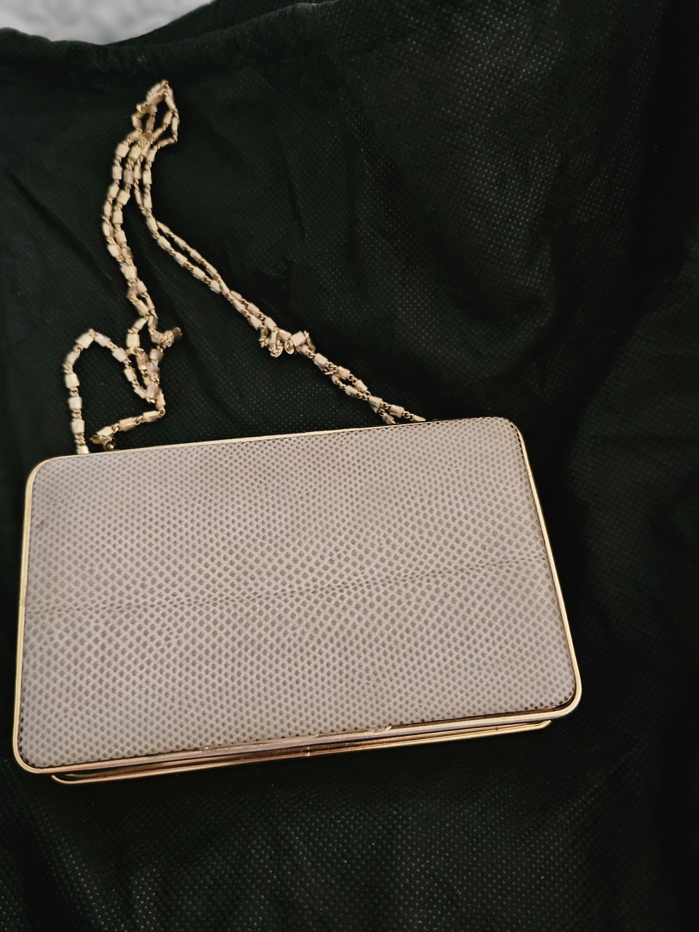 Vintage Judith Leiber Lizard Skin Minaudière Evening Bag Red Cabochon Clasp - Picture 3 of 10